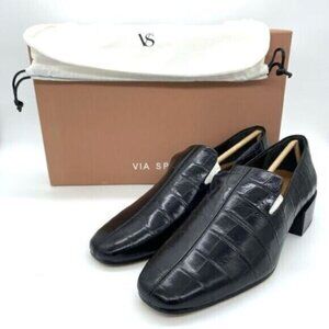 Via Spiga Women's Baudelaire Loafer Black Embossed Leather New